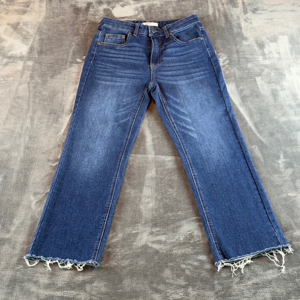 Oat New York Womens Raw Hem Straight Leg Jeans High Rise Dark Wash Size 27